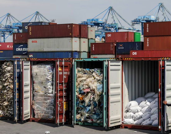 Export-ready recycled material container logistics